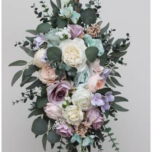 Flower arch arrangement in pastel colors. Turquoise, lilac, blush pink and white arbor flowers. Floral archway. Faux flowers for wedding arch. 5417 Flower arch arrangement in pastel colors. Turquoise, lilac, blush pink and white arbor flowers. Floral archway. Faux flowers for wedding arch. 5417