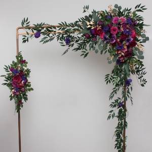 Jewel tone flower arch arrangement in purple magenta and gold colors. Arbor flowers. Floral archway. Faux flowers for wedding arch. 5273 Jewel tone flower arch arrangement in purple magenta and gold colors. Arbor flowers. Floral archway. Faux flowers for wedding arch. 5273