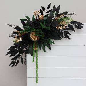 Moody Forest Green Black Gold Sign Flowers With Amaranth. 5333 Moody Forest Green Black Gold Sign Flowers With Amaranth. 5333
