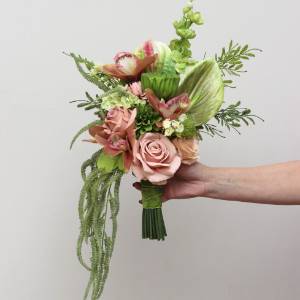 Statement Asymmetrical Wedding Bouquet in Dusty Rose & Sage Green. 5454