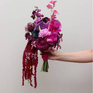Asymmetrical Bold Bridal Bouquet in Jewel Tones. 5458