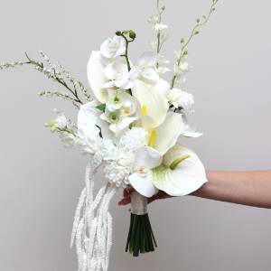 White Ivory Asymmetrical Bridal Bouquet with Amaranth. 5461 White Ivory Asymmetrical Bridal Bouquet with Amaranth. 5461