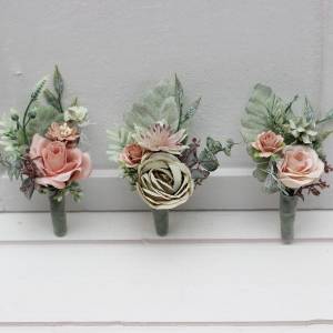 Sage Green & Dusty Rose Wedding Boutonnieres. 5464 Sage Green & Dusty Rose Wedding Boutonnieres. 5464