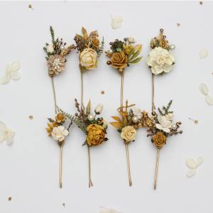 Mustard, Gold, Ivory & Yellow Wedding Hair Pins Set of 8.  5468