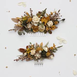 Mustard, Gold, Ivory & Yellow Flower combs. 5468 