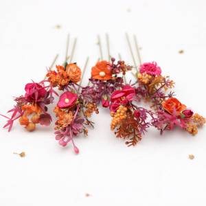  Set of 7 hair pins. Orange & Magenta Hair Accessories. 5470