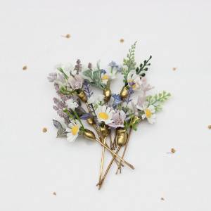 Set of 8 Hair Pins, Daisy & Lavender Bobby Pins, Bridal Wildflower Hairpiece. 5472