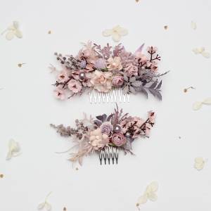 Lilac & Blush Pink Bridal Flower comb. Bridesmaid Floral Hairpiece. 5473