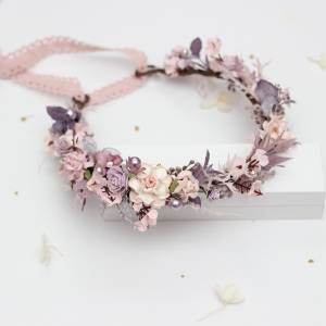 Lilac & Blush Pink Flower Crown. Romantic Hair wreath. 5473