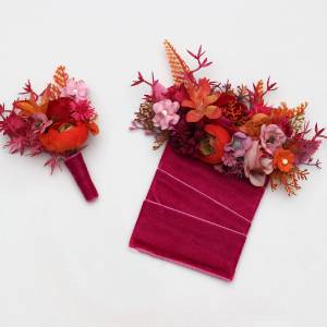  Orange, Magenta, Pink & Red Wedding Boutonnieres. Regular and Pocket Styles. 5457