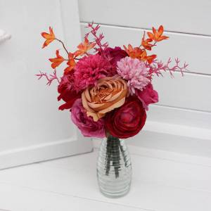 Orange, Magenta, Pink & Red Mini Floral Bouquet for Wedding Table Decor. 5457