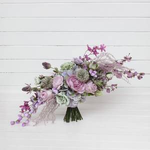 Sage green, Lilac & Lavender Asymmetrical Bridal Bouquet - Pastel Flowers.  5476