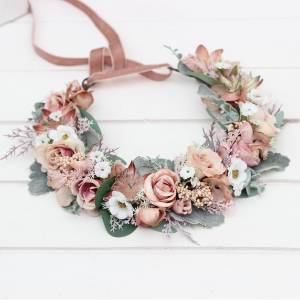 Blush Pink, Sage Green  & White Flower Crown, Wedding Floral Headband. 5477