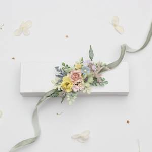 Pastel Wrist Corsage, Colorful Wildflowers Wrist Corsage for Wedding & Prom. 5478