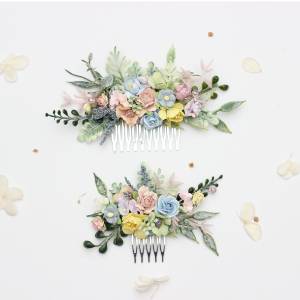 Pastel Wedding Flower Comb, Colorful Wildflowers for Bride & Bridesmaid. 5478