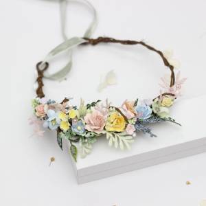 Pastel Flower Crown, Flower Girl Headband - Colorful Wildflowers.5478