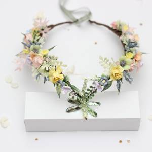 Colorful Wildflower Fairy Crown, Pastel Floral Headpiece. 5478