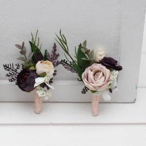 Purple, Blush Pink, Beige, Ivory Wedding Boutonnieres. 5474