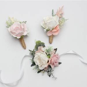  Blush Pink & White Wedding Corsage and Boutonnieres. 5481