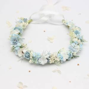 Dusty Blue White Ivory Flower Crown, Flower Girl Headpiece. 5483