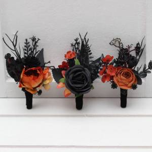 Black & Orange Gothic Wedding Boutonnieres. 5383