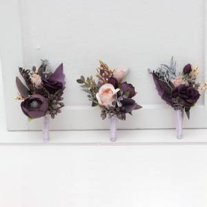 Purple Lilac Gold Beige Wedding Boutonnieres. Prom Accessories. 5147
