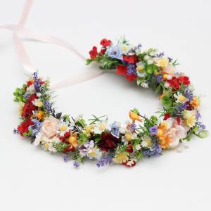 Colorful Wildflower Flower Crown, Bright Floral Bridal Headpiece. 5486