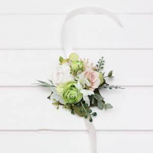 Blush Pink, Ivory & Soft Olive Green Wrist Corsage 5488 Blush Pink, Ivory & Soft Olive Green Wrist Corsage 5488