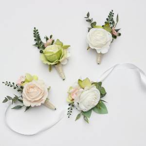 Blush Pink, Ivory & Soft Olive Green Wedding Boutonnieres and Corsage 5488 Blush Pink, Ivory & Soft Olive Green Wedding Boutonnieres and Corsage 5488