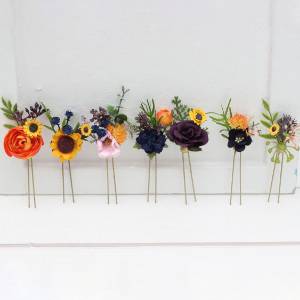 Sunflower Hair Pins in Orange, Blue, Purple, Pink & Green Floral Tones  5392-2