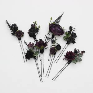 Purple & Black Gothic Hair Pins for Wedding Hairstyles 5411