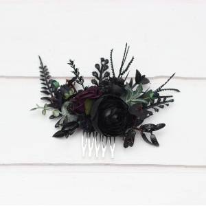 Purple & Black Gothic Floral Hair Comb 5411