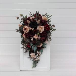Purple, Burgundy & Beige Cascading Bridal Bouquet 5016