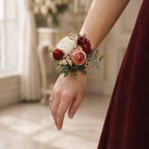 Burgundy Dusty Rose Blush Pink Wrist Corsage 5491