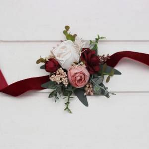 Burgundy Dusty Rose Blush Pink Wrist Corsage 5491 Burgundy Dusty Rose Blush Pink Wrist Corsage 5491