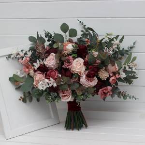 Burgundy Dusty Rose Blush Pink Bridal & Bridesmaid Bouquets 5491