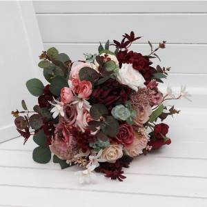 Burgundy Dusty Rose Blush Pink Round Bridal & Bridesmaid Bouquets 5491