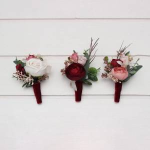 Burgundy Dusty Rose Blush Pink Boutonnieres 5491