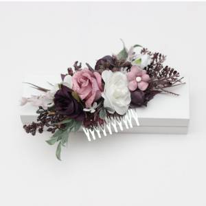 Purple, Lilac & White Floral Hair Comb for Wedding Hairstyles 5430