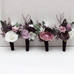  Purple, Lilac & White Boutonnieres. Flower accessories. 5430