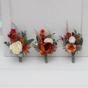 Burnt Orange, Ivory & Sage Green Wedding Boutonnieres 5348 Burnt Orange, Ivory & Sage Green Wedding Boutonnieres 5348