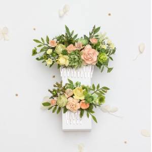 Peach, Yellow & Soft Olive Green Hair Combs 5494