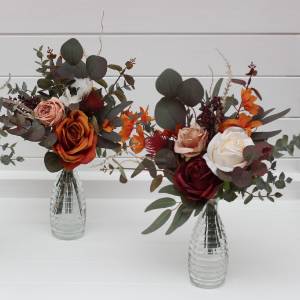 Burgundy, Rust, Ivory & Cinnamon Mini Bouquet for Vase. 0039