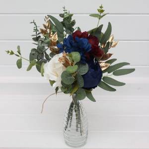 Navy Blue, Ivory, Burgundy & Gold Mini Bouquet for Vase 5496