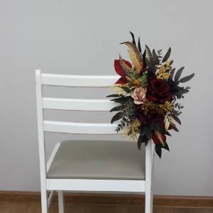 Purple, Burgundy & Beige Wedding Chair Flowers.  5096