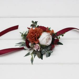  Burgundy, Rust & Blush Pink Wrist Corsage. 5226