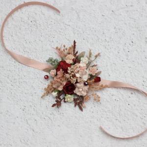 Blush Pink & Burgundy Wrist Corsage. 5342 Blush Pink & Burgundy Wrist Corsage. 5342