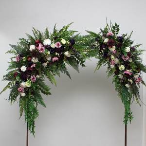 Forest Green, Burgundy, Purple & Ivory Woodland Wedding Arch Flowers 5493