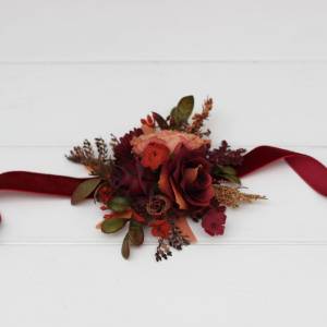 Burgundy, Deep Red & Orange Wrist Corsage 5249 Burgundy, Deep Red & Orange Wrist Corsage 5249