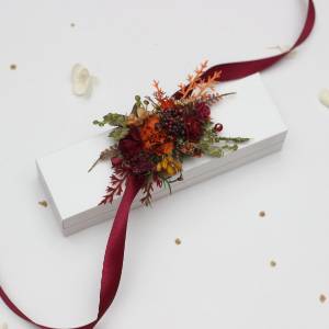 Burgundy, Rust, Orange & Olive Green Wrist Corsage 5498